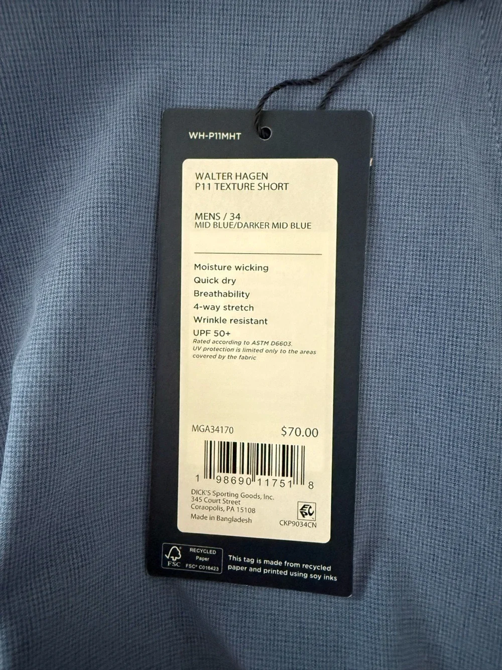 Walter Hagen Men's Blue Performance Golf Shorts NWT Size 34